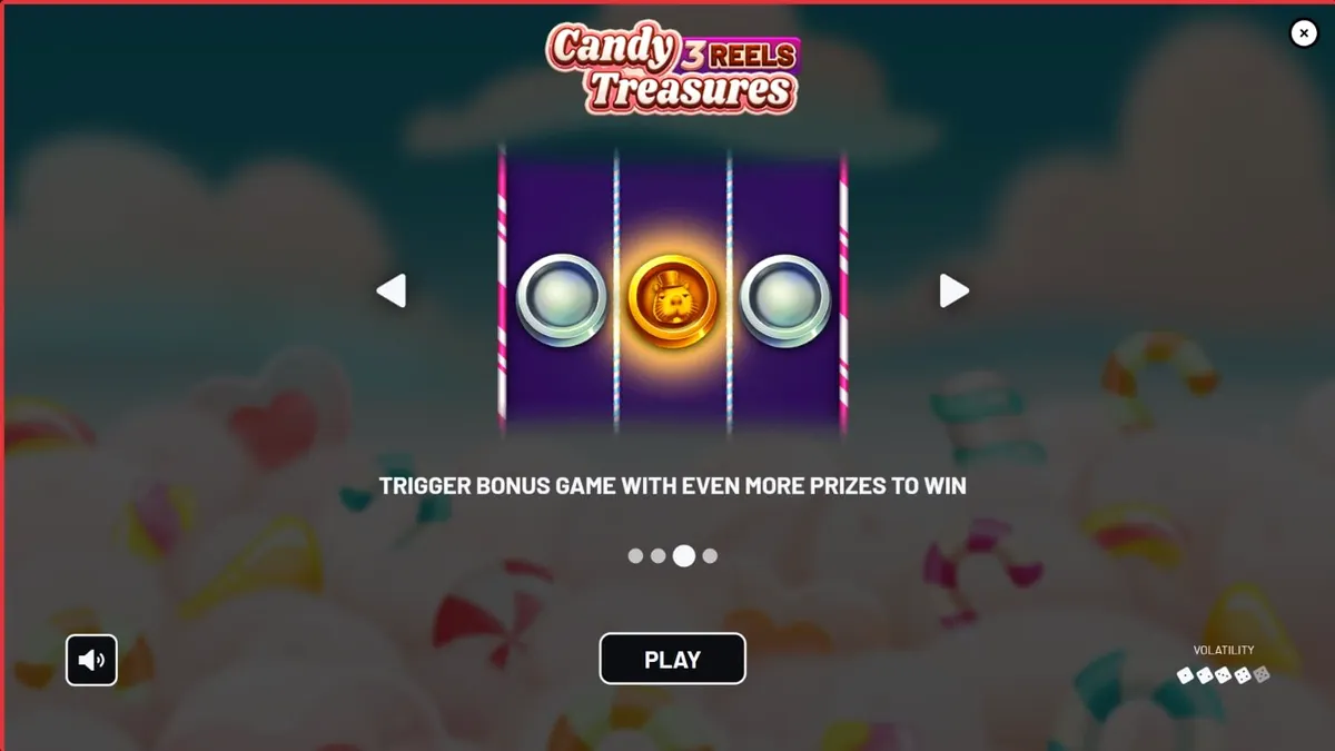 Tampilan visual slot Candy Treasures 3 Reels dengan tema permen dan kue yang cerah